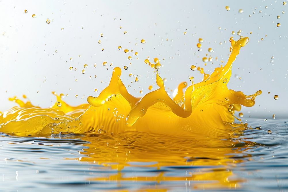 Yellow water splash beverage outdoors droplet.