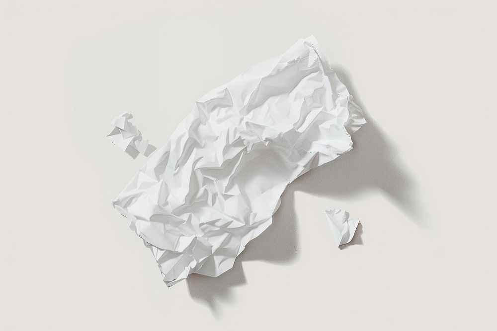 Crumpled receipt paper white art.