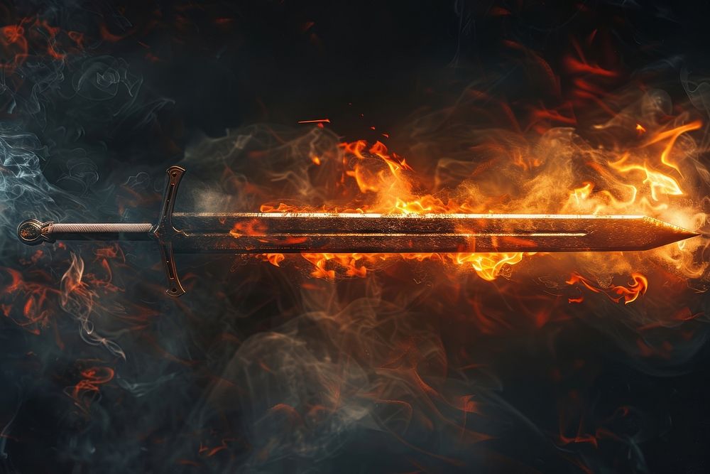 Medieval sword in fire smoke weapon dagger screenshot.