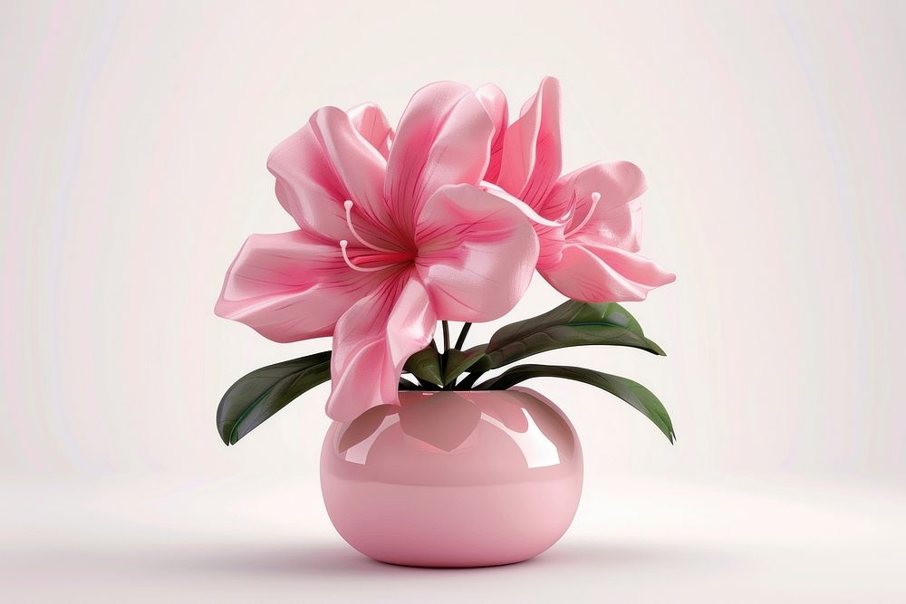 3D illustration azalea flower blossom plant vase.