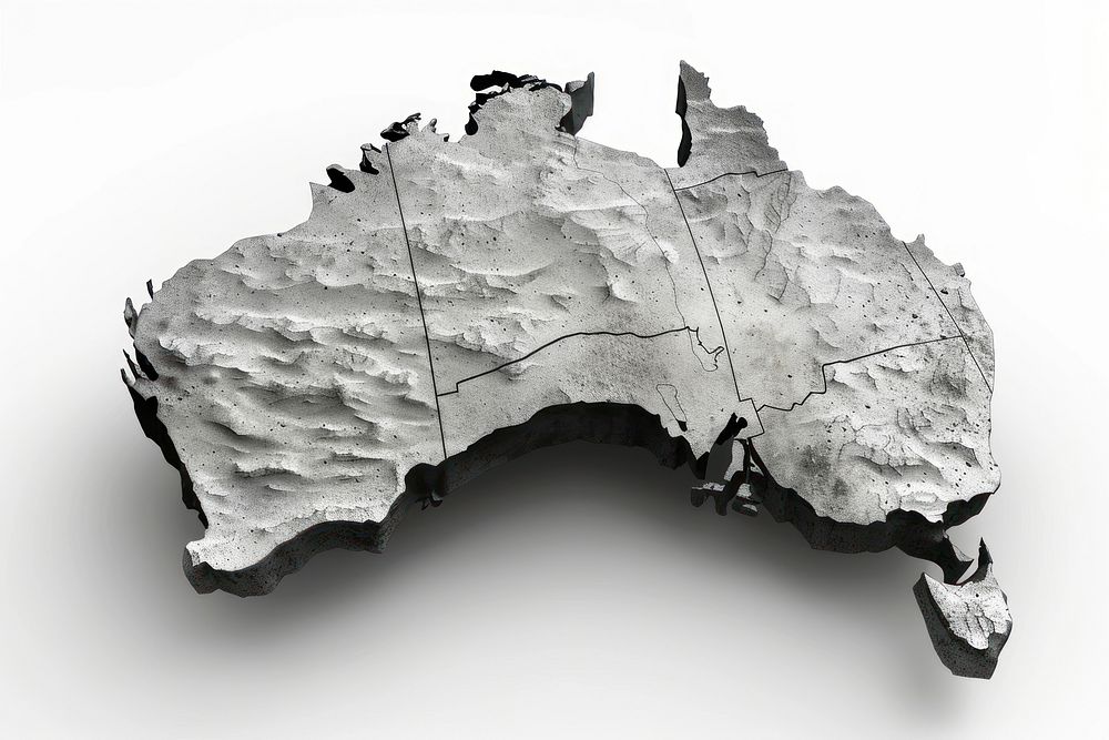 3d render of australia map rough concrete white background accessories monochrome.