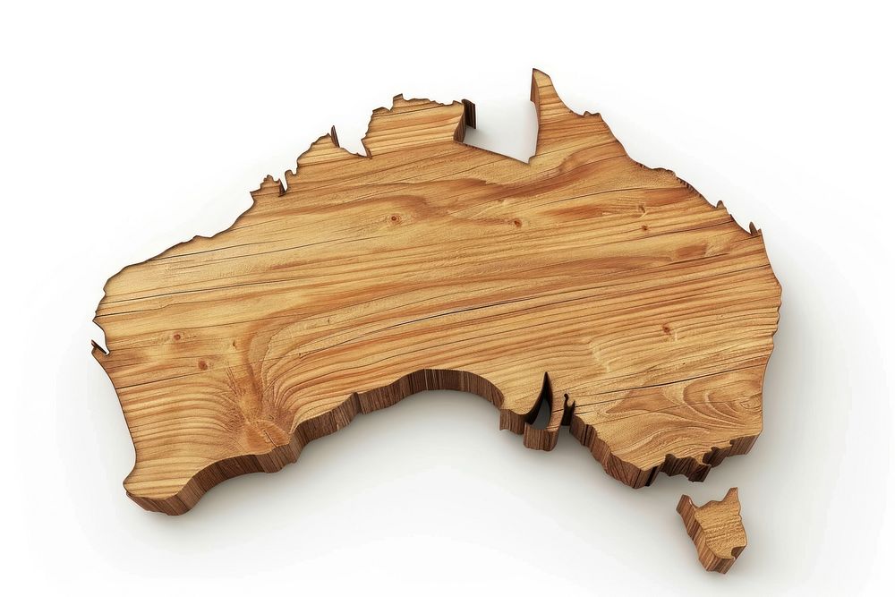 3d render of australia map wood material white background topography hardwood.