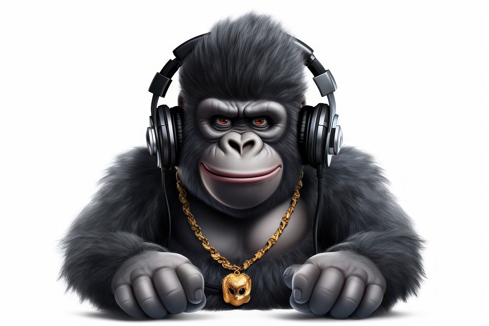 Cool young DJ Gorilla headset mammal animal.