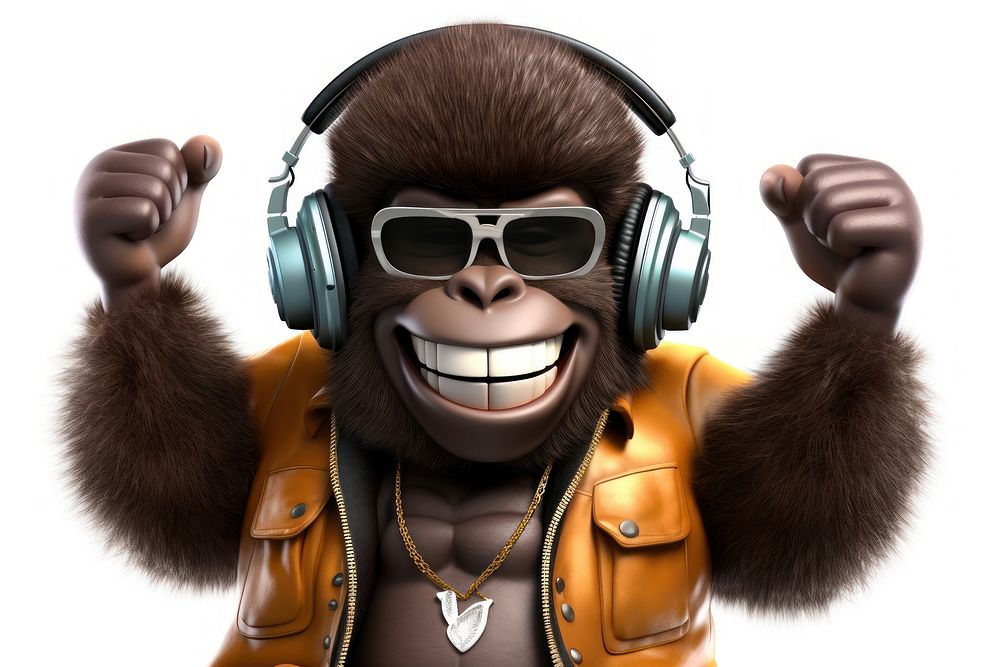 Cool young DJ Gorilla headphones glasses sunglasses.