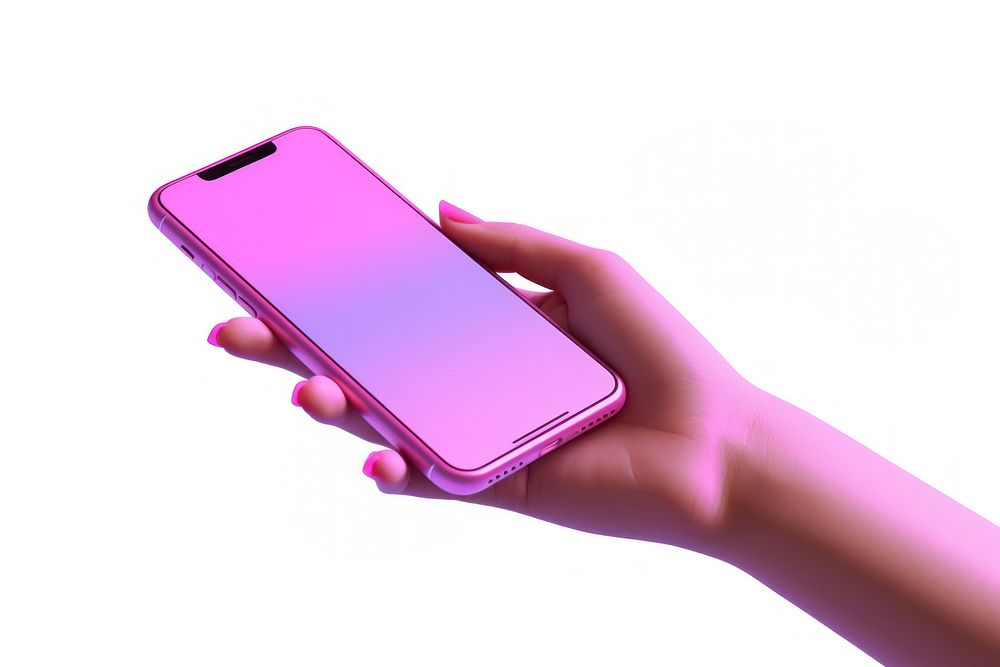 Hand holding a phone white background portability electronics.