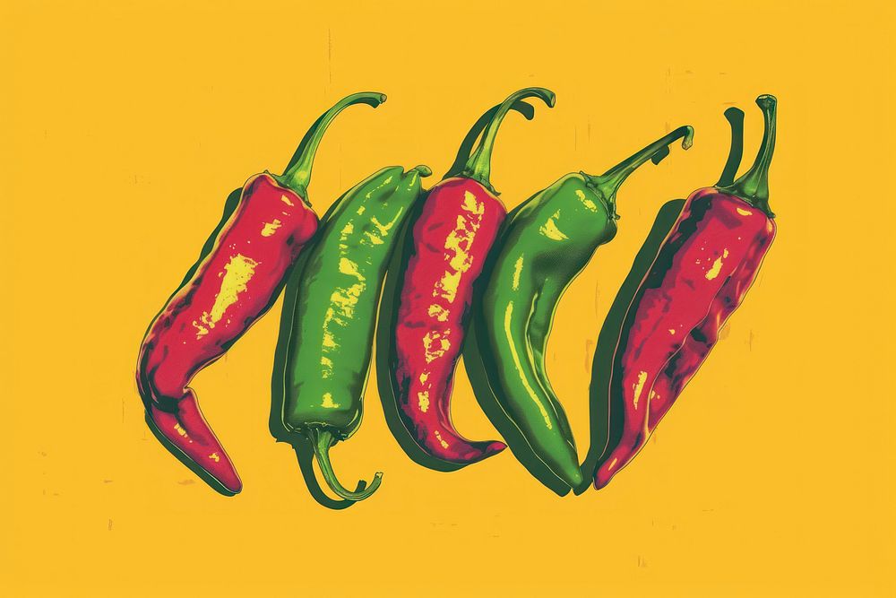 CMYK Screen printing chili vegetable food creativity.