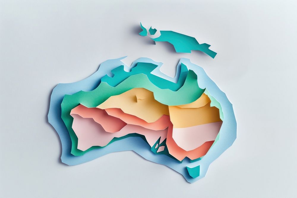 Color paper cutout illustration of an australia map craft art confectionery.