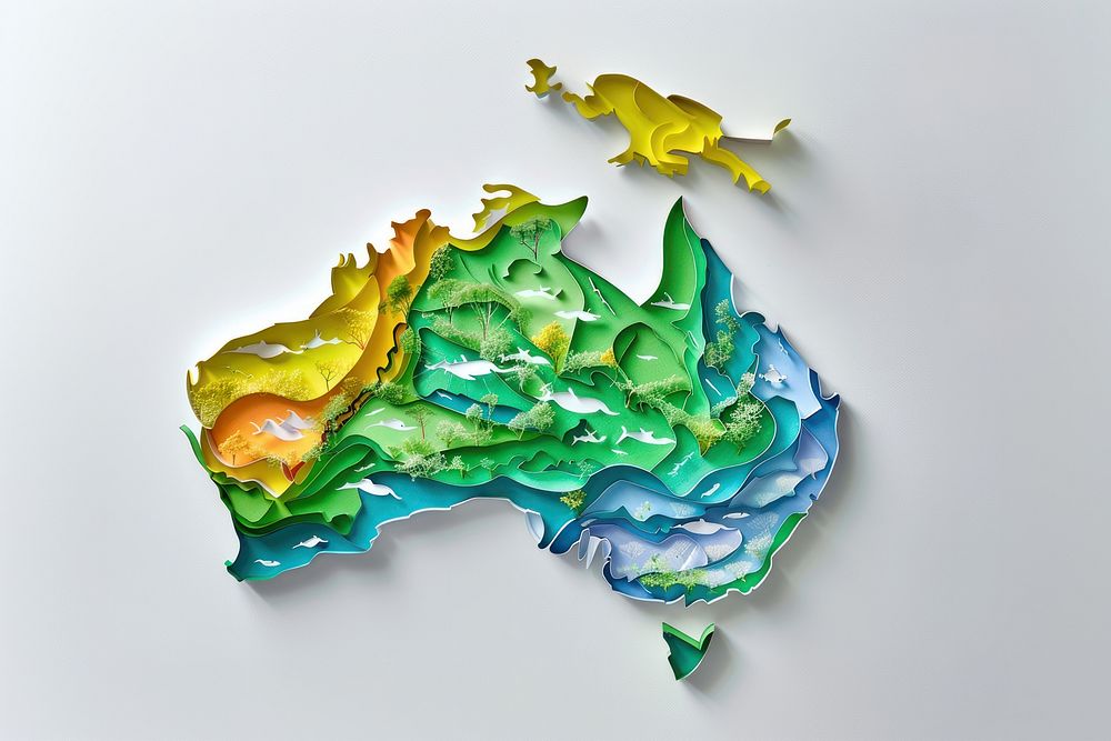 Color paper cutout illustration of an australia map accessories creativity accessory.