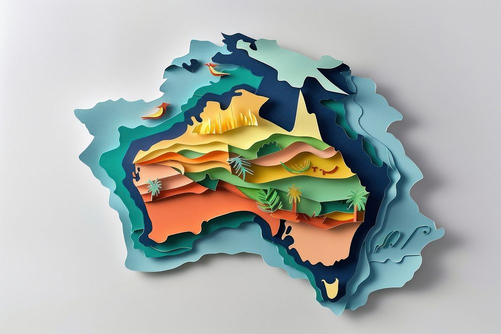 Color paper cutout illustration of an australia map painting art creativity.