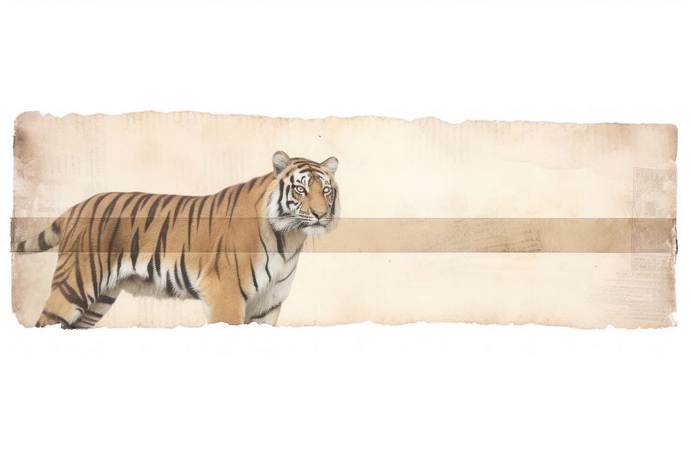 Adhesive tape is stuck on a tiger ephemera collage wildlife animal mammal.