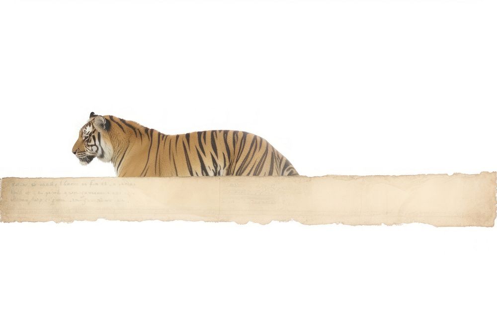 Adhesive tape is stuck on a tiger ephemera collage wildlife animal mammal.