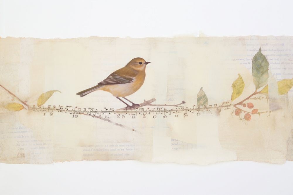Adhesive tape is stuck on a bird ephemera collage painting animal robin.
