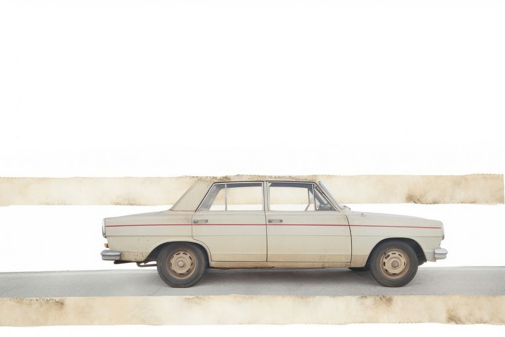 Adhesive tape is stuck on a car ephemera collage vehicle old white background.