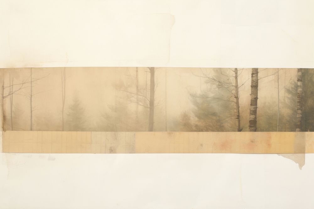 Adhesive tape is stuck on a forest ephemera collage nature paper art.