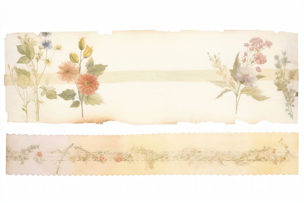 Adhesive tape is stuck on a floral ephemera collage painting pattern paper.