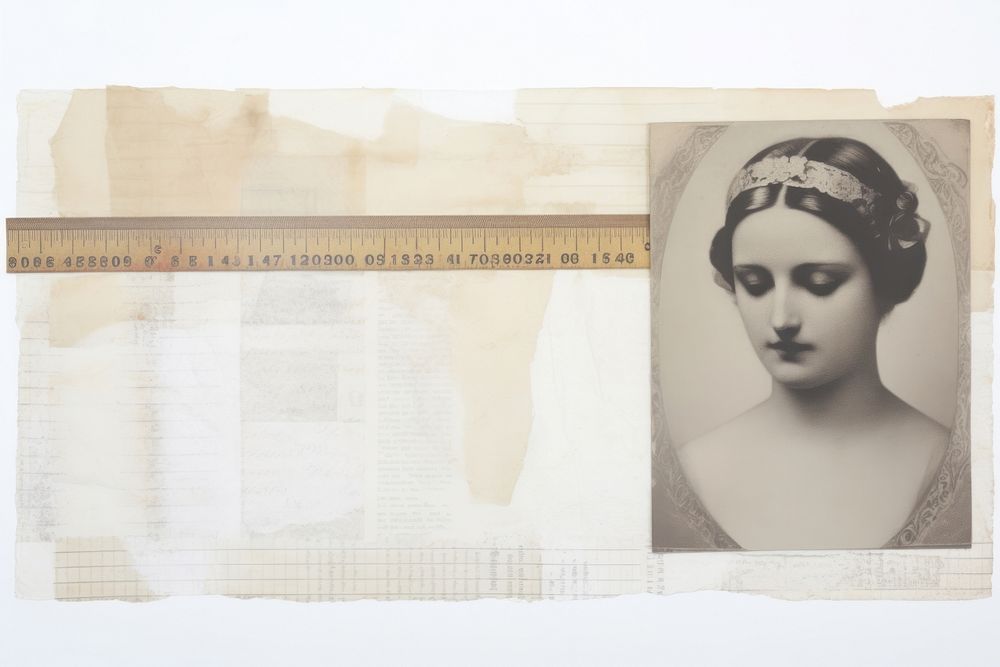 Adhesive tape is stuck on a skull ephemera collage portrait paper art.