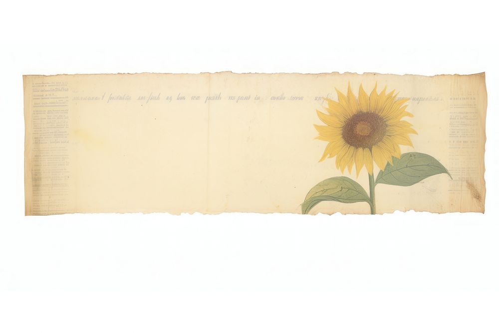 Adhesive tape is stuck on a sunflower ephemera collage paper document plant.