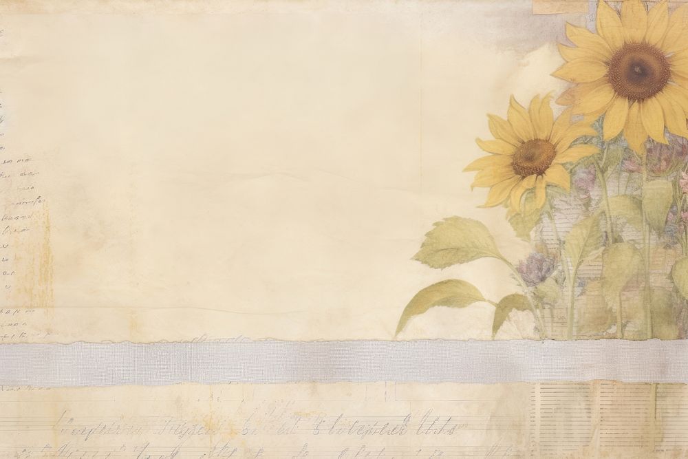 Adhesive tape is stuck on a sunflower ephemera collage backgrounds painting plant.
