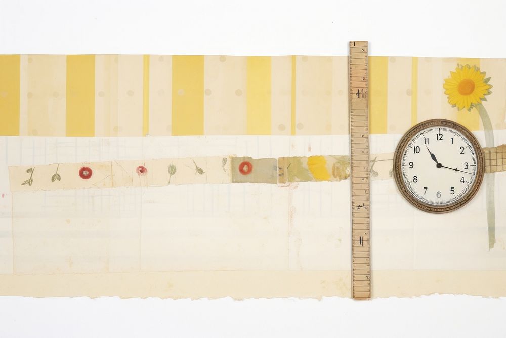 Adhesive tape is stuck on a sun ephemera collage clock paper art.