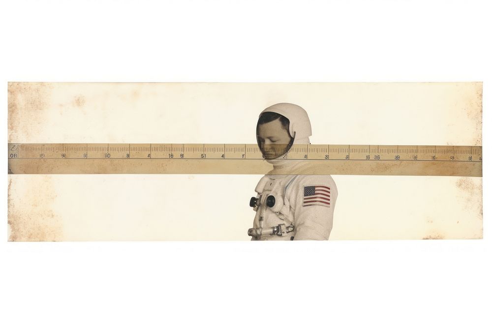 Adhesive tape is stuck on astronaut ephemera collage white background photography standing.