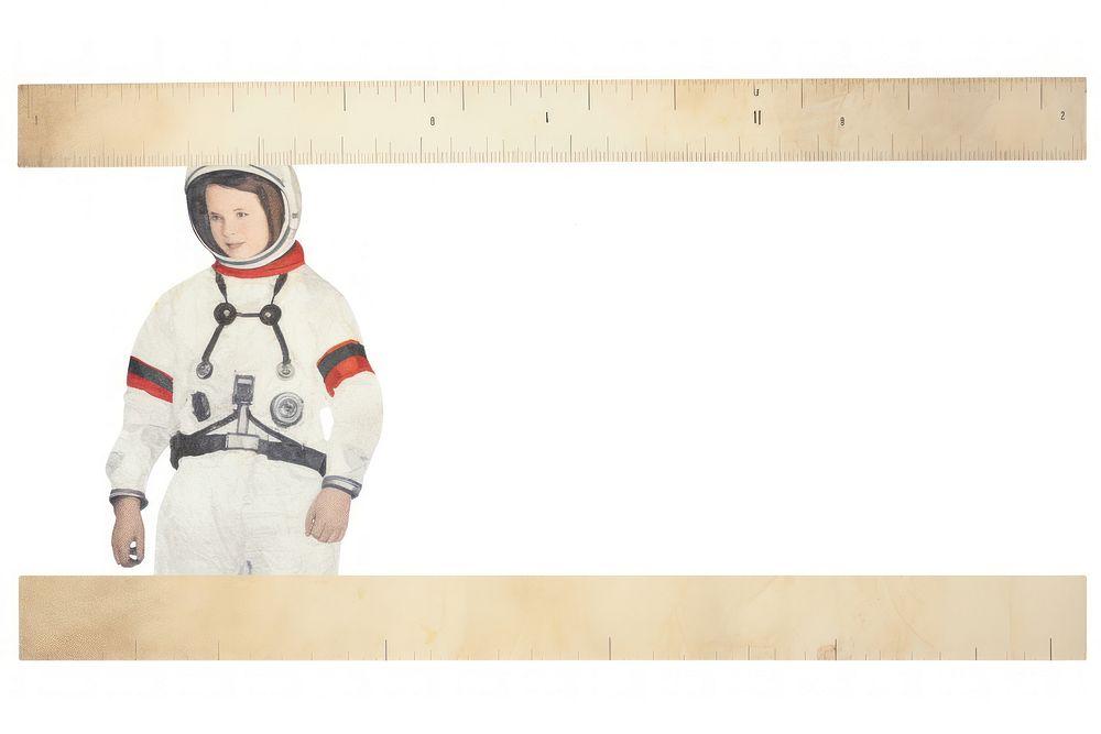 Adhesive tape is stuck on astronaut in space ephemera collage white background rectangle portrait.