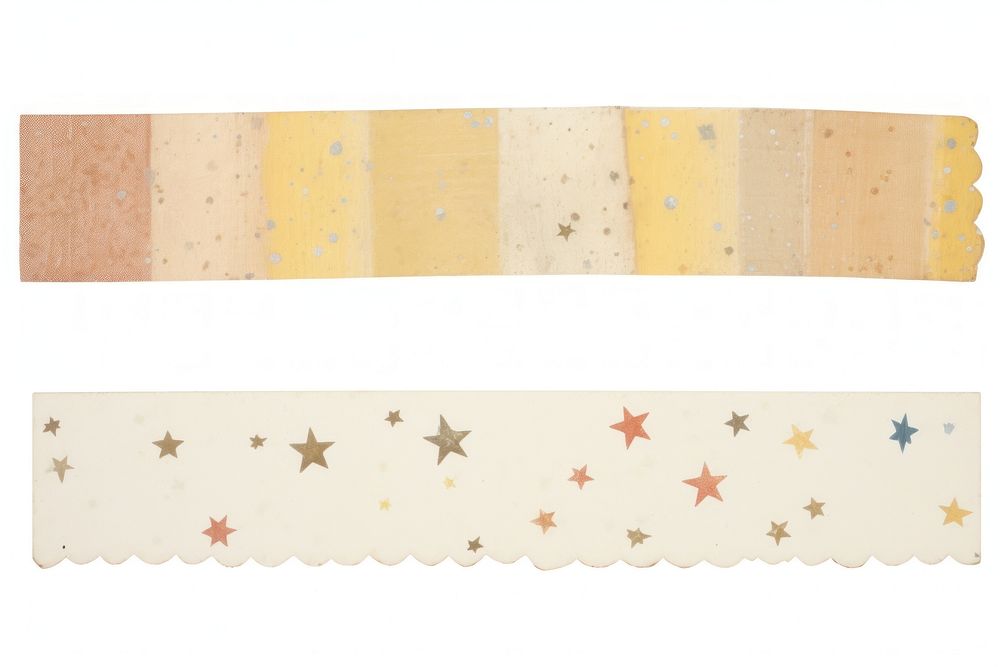 Adhesive tape is stuck on star sparkle ephemera collage paper white background pattern.