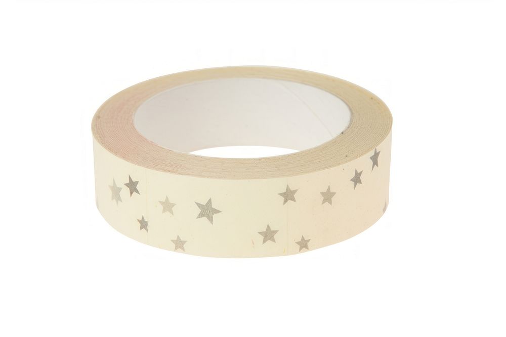 Adhesive tape is stuck on star sparkle ephemera collage white background circle shape.