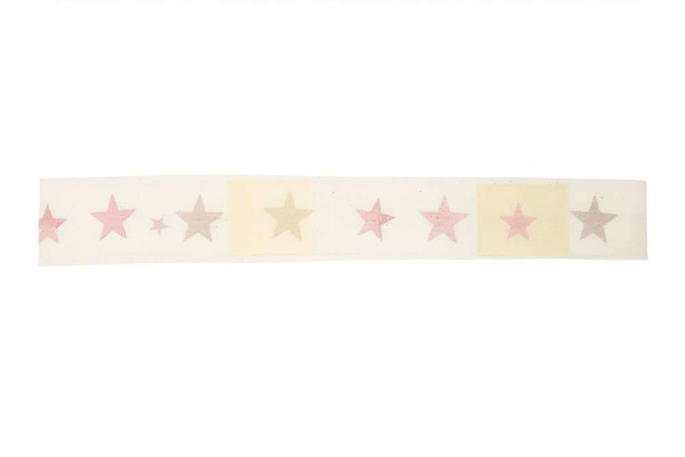 Adhesive tape is stuck on star sparkle ephemera collage white background nursery textile.