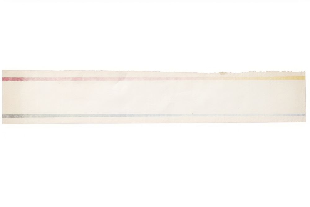 Adhesive tape is stuck on rainbow ephemera collage paper white background rectangle.