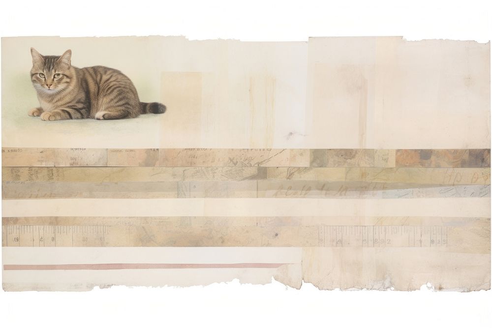Adhesive tape is stuck on the cat ephemera collage painting animal mammal.