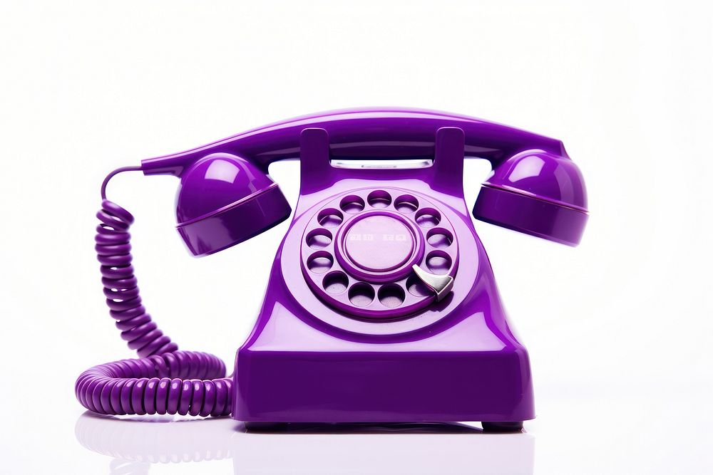 Cored retro violet telephone white background electronics technology.