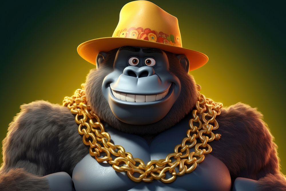 A gorilla in the hat cartoon necklace mammal.