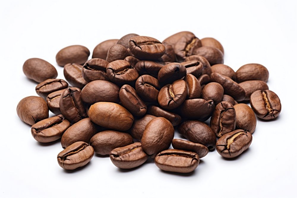 Coffee beans roasted food white background.