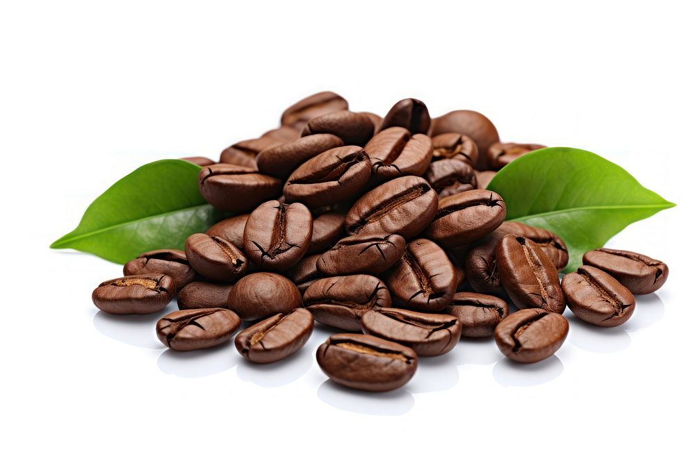 Coffee beans roasted white background freshness.