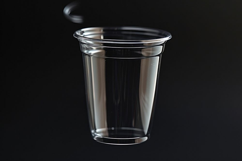 Translucent plastic coffee cup glass black black background.