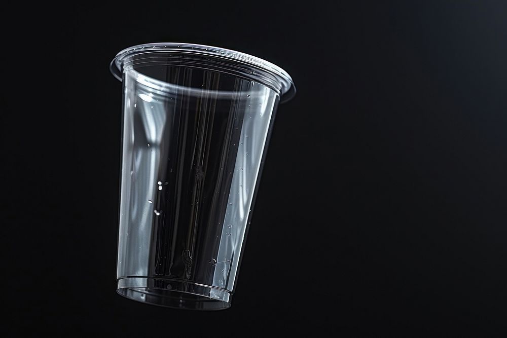 Translucent plastic coffee cup glass black background refreshment.