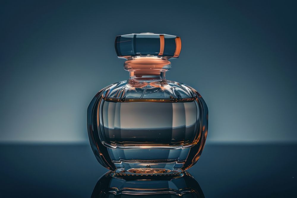 Perfume bottle glass reflection drinkware.