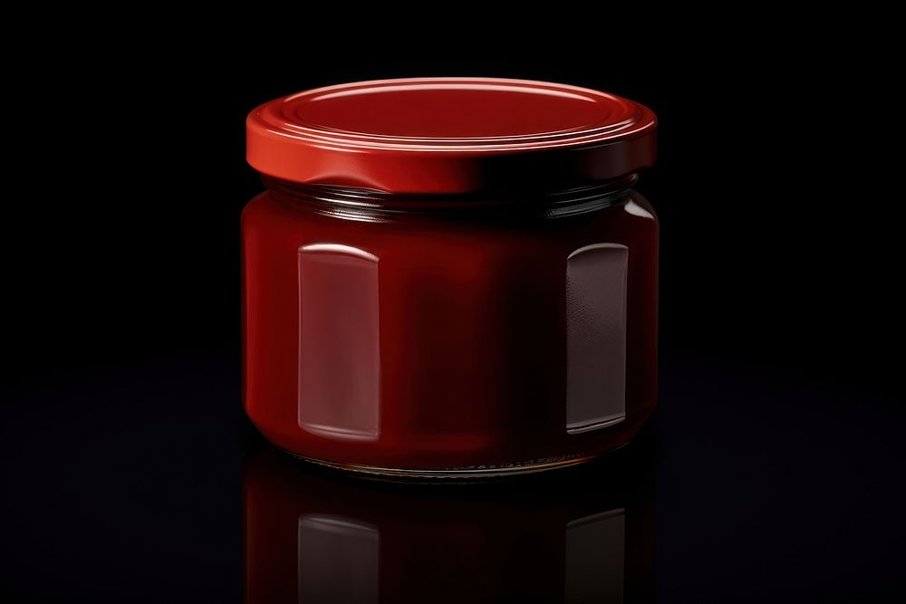 Red jam jar mockup black black background container.