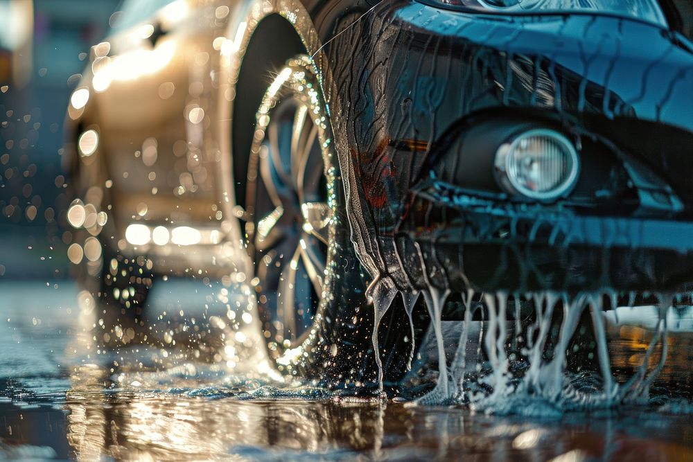 Washing car headlight vehicle wheel.
