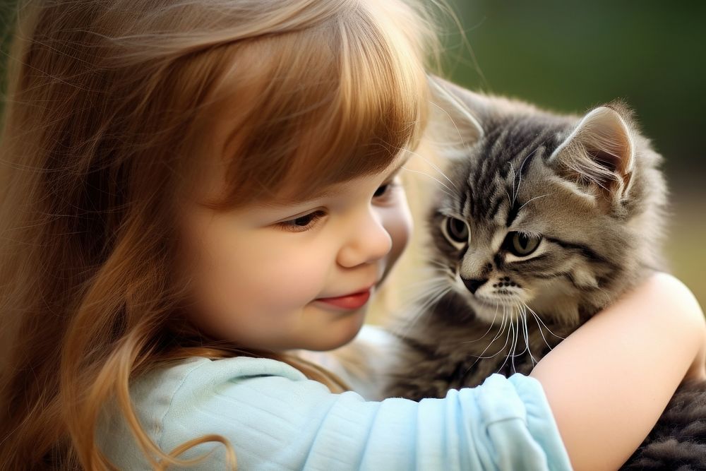 Young girl playing with a kittys photography portrait animal.