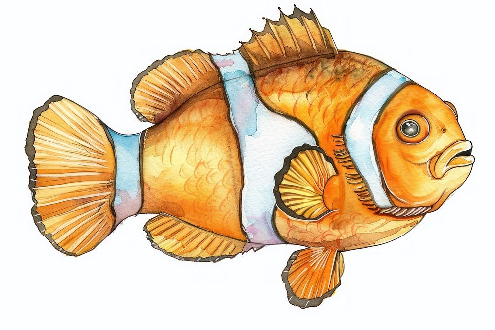 Clown fish in style pen and ink cartoon animal sketch.