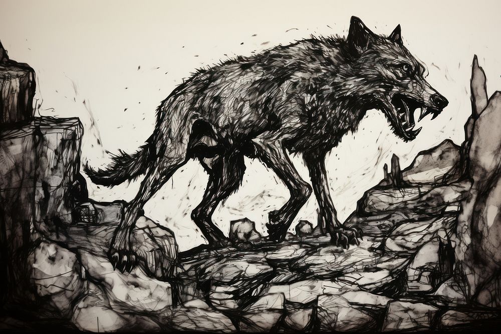 A vigilant wolf art illustrated drawing.