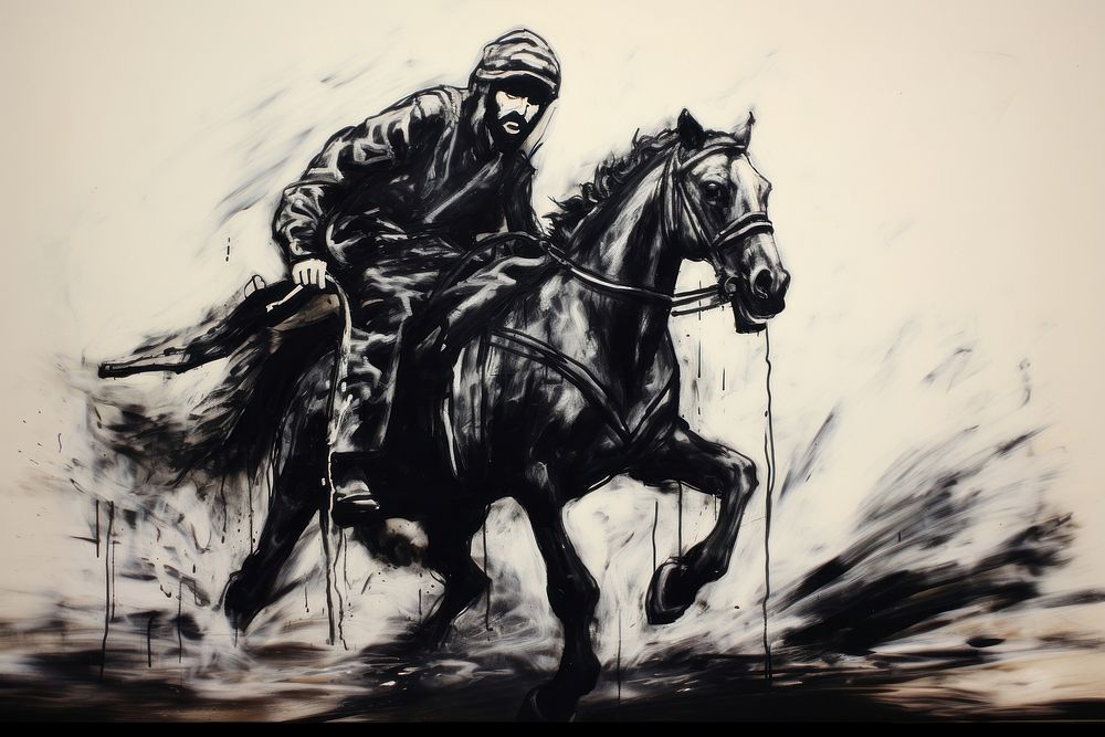 A Muslim man rides on horseback art clothing footwear.