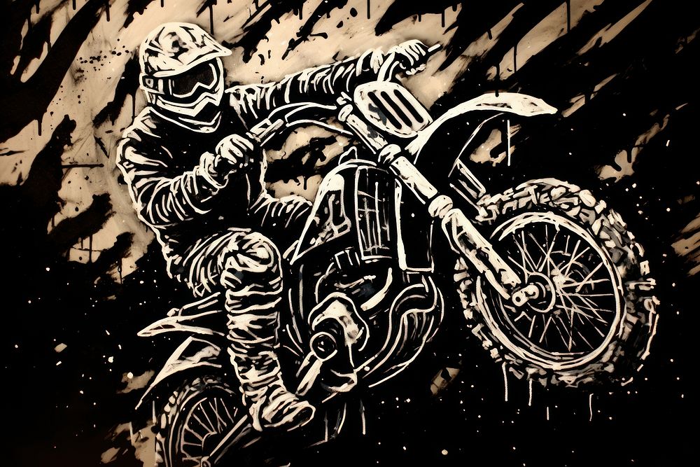 A motocross rider art transportation motorcycle.