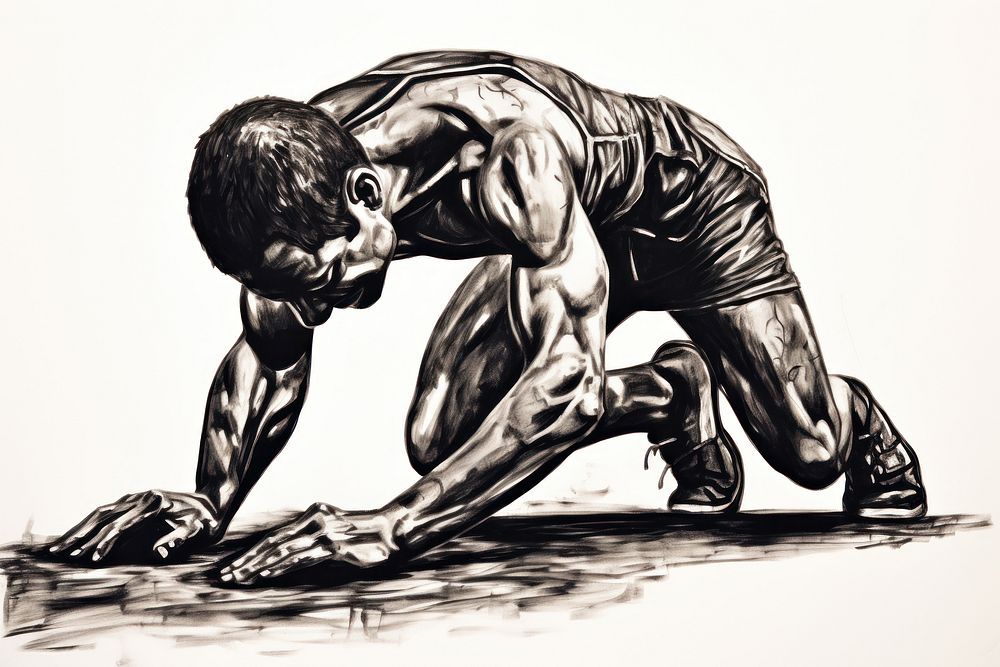 A determined athlete art kneeling person.