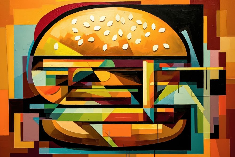 Hamburger painting food art.