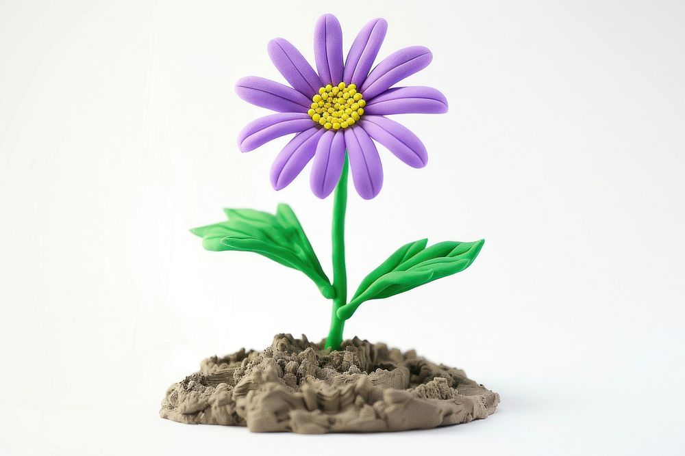 Cute Plasticine clay 3d of aster flower blossom petal plant.