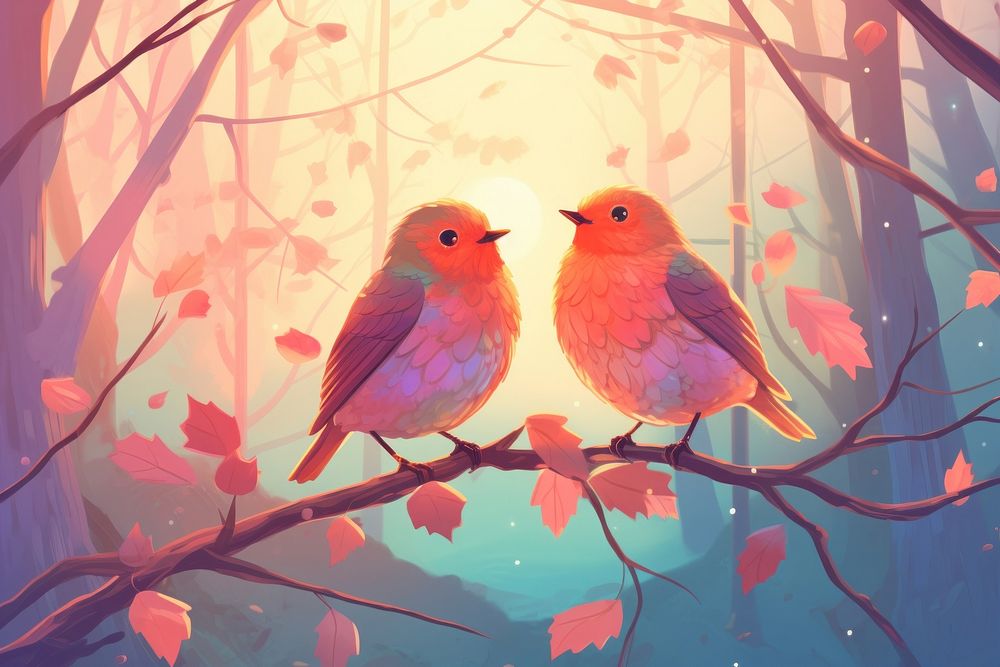 Cute robins bird togetherness perching.