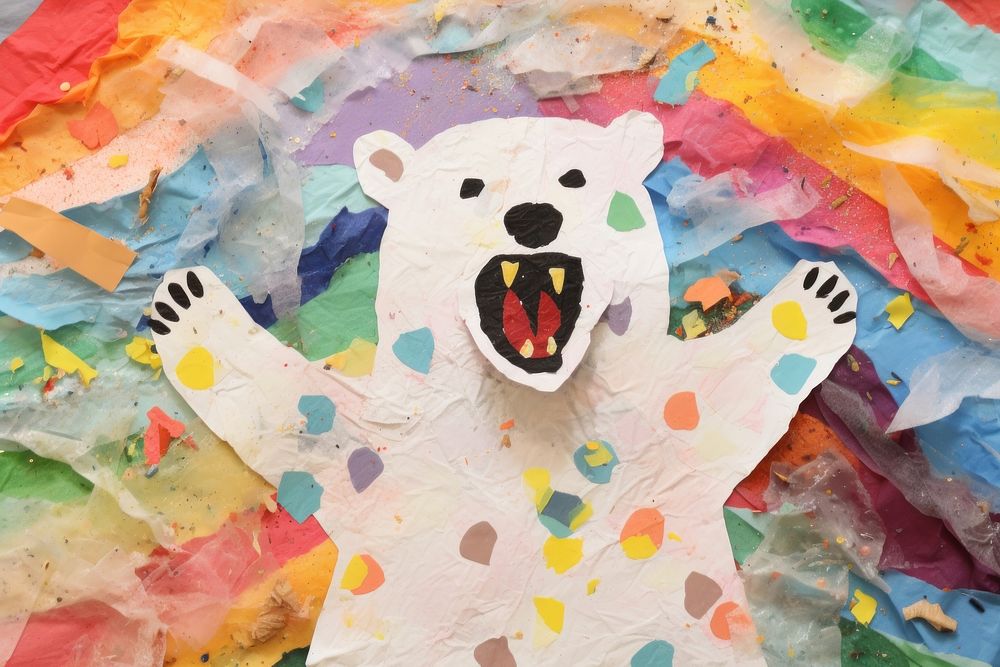 Happy polar bear celebrating art paper representation.