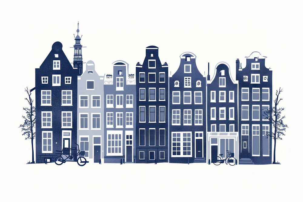 Antique of Typical canal houses in Amsterdam transportation neighborhood architecture.